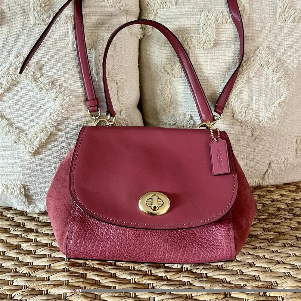 Pink Gold Coach Faye Carryall Dusty Rose Leather Shoulder Bag Crossbody Turnlock